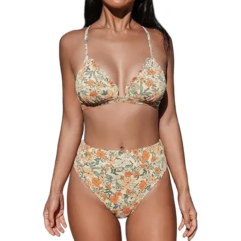 Women’s Triangle Bikini Set Manufacturer | Allover Print Halter Two Piece Swimsuit Supplier