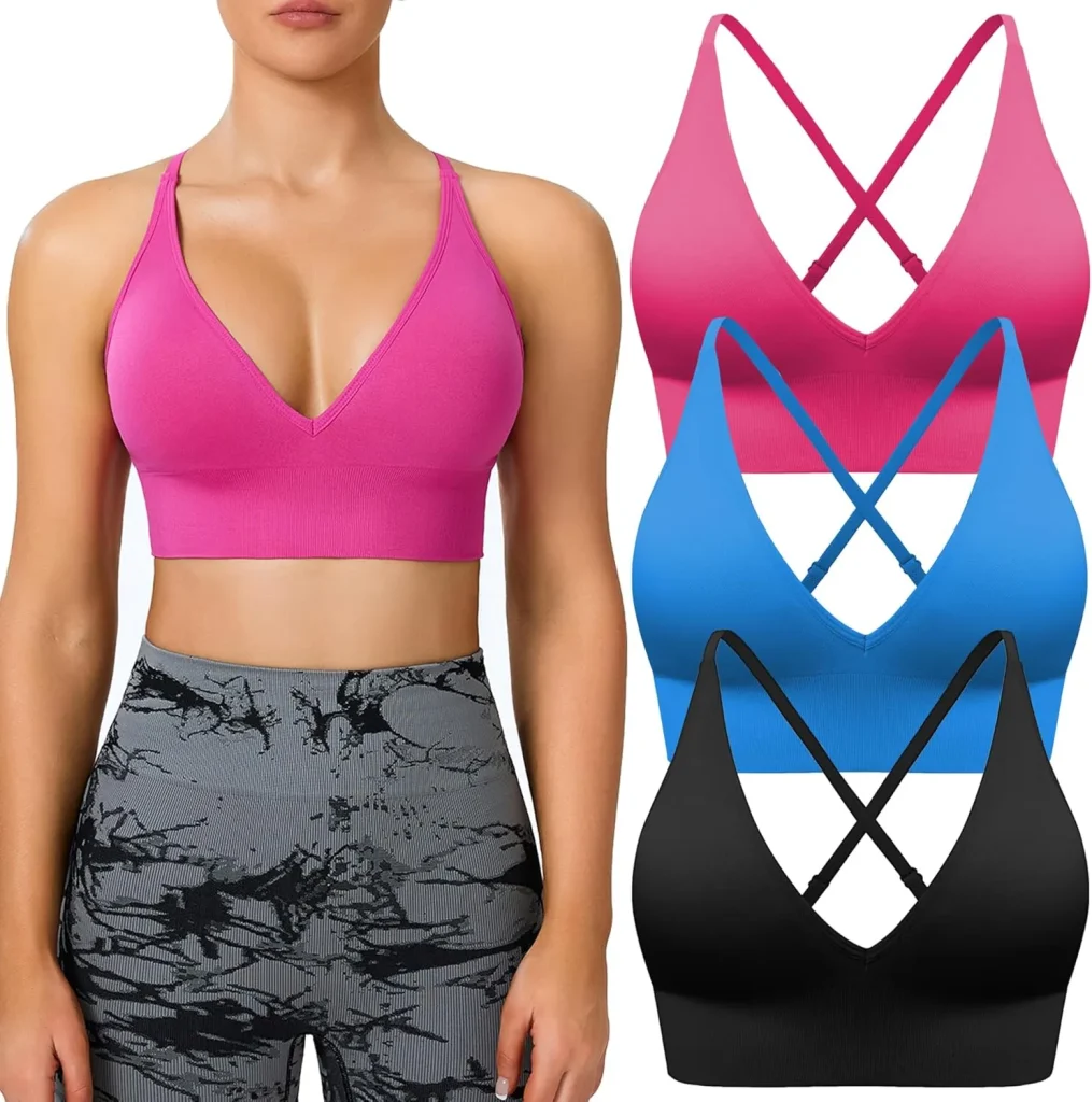 Women’s Deep V Neck Criss Cross Sports Bra with Padding