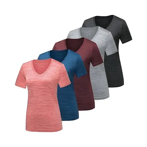 Women’s Dry Fit Tech Stretch Short Sleeve V Neck Athletic T-Shirt Manufacturer | Custom Gym Workout Tee Supplier