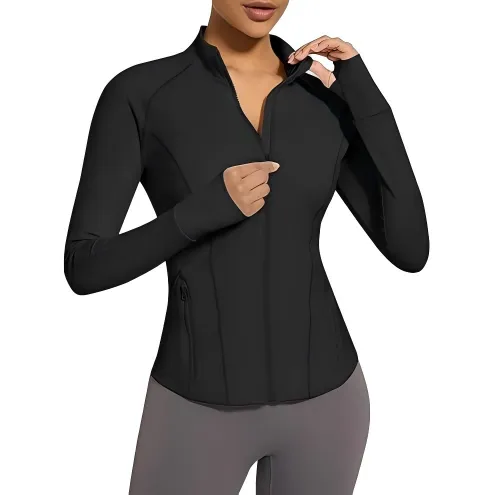 Women’s Athletic Full Zip Lightweight Workout Jacket with Pockets & Thumb Holes Manufacturer | Custom Fitness Jacket Supplier