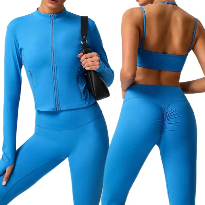 Women’s 3-Piece Workout Set Manufacturer | Seamless Moisture-Wicking Gym & Yoga Activewear Supplier