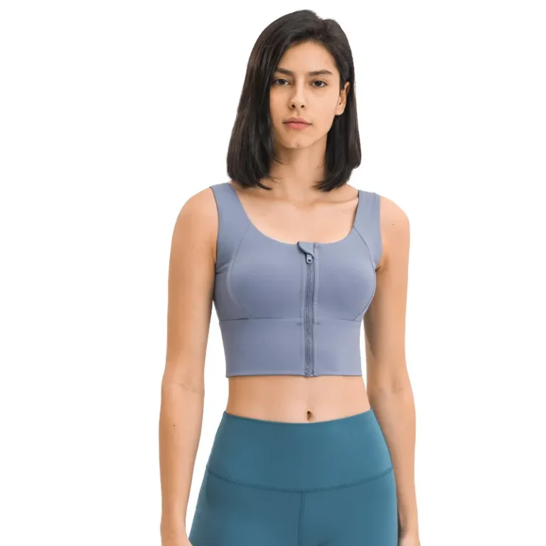 Women’s Zip Front Longline Sports Bra Manufacturer | Crop Tank Top Back Support Fitness Yoga Shirt Supplier