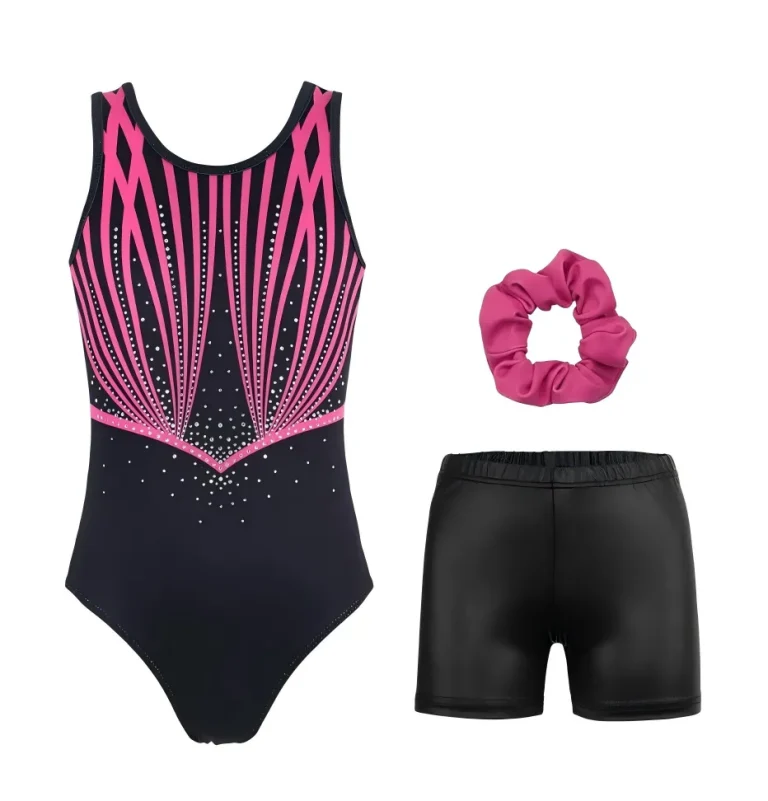Girls Gymnastics Leotards with Shorts Sparkly Dance Activewear | Custom Manufacturer